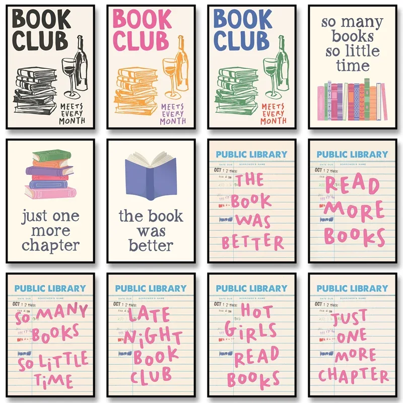 Book Lover Gallery Wall Art Poster Book Club Decor Eat Sleep Read Repeat Print Picture for Room Home Decoration Canvas Painti