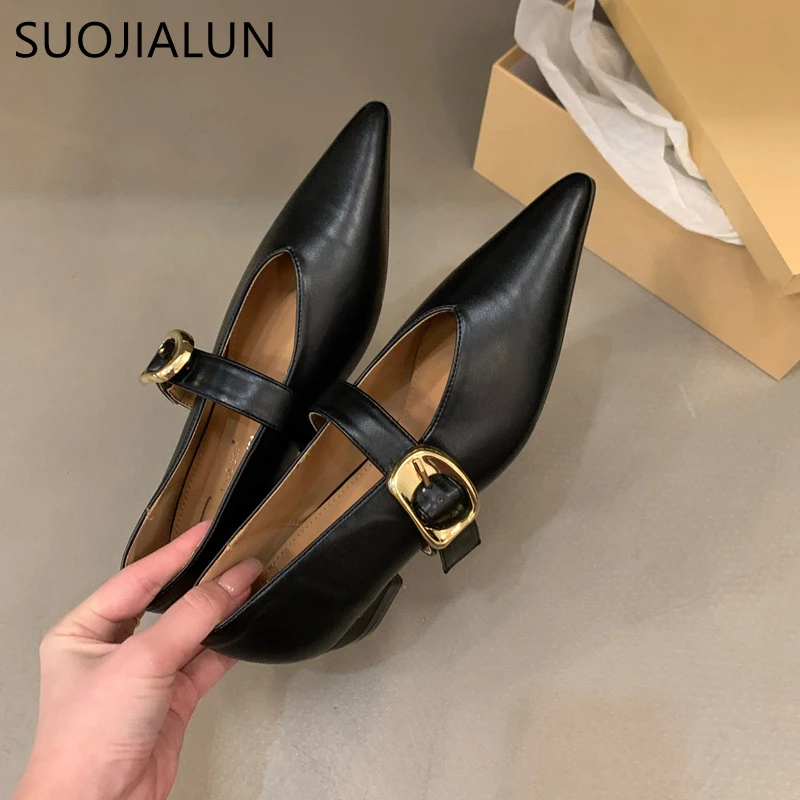 SUOJIALUN Women Flat Shoes Fashion Pointed Toe Shallow Slip On Ladies Dress Ballet Shoes Flat Heel Ladies Casual Mary Jane Shoes