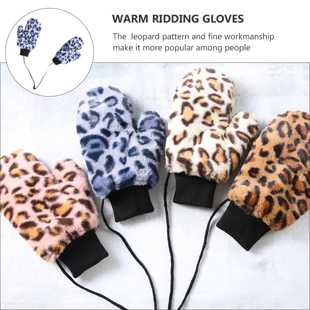 Winter Leopard-Print Gloves Utility Monkey Bar Windproof Waterproof Warm for Kids Riding Student