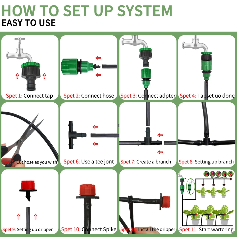 5-20M Drip Irrigation System Plant Watering Set Watering Kits Adjustable Drippers For Irrigation Micro Garden Watering System