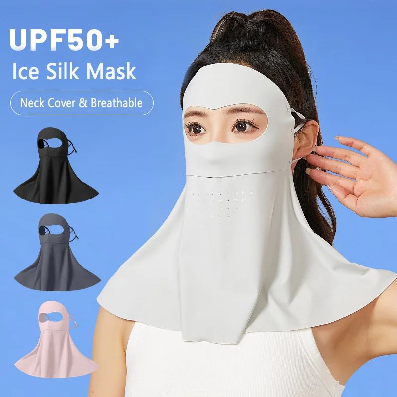 Eisseide Vollgesichtsmaske Sommer Atmungsaktiv Anti-UV Sonnenschutz Nackenschutz Gesichtsbedeckung Outdoor Sport UPF50+ Fahrradmaske Schal