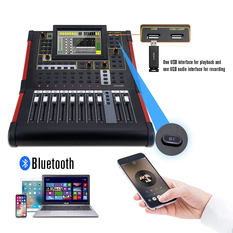 Digital Audio Mixer 12 Channel Professional Mixing Console DJ Sound USB Recording Audio Mixer 99 DSP Digital Console Mixer