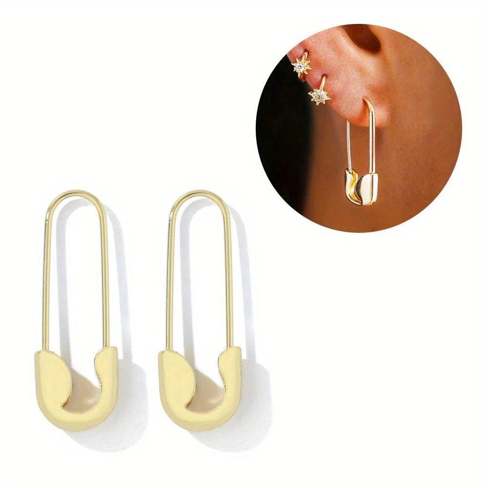 1pair Minimalist Style Paperclip U-shape Small Stud Earrings for Women, Metal Punk Style Safety Pin Piercing Jewelry for Women image 3