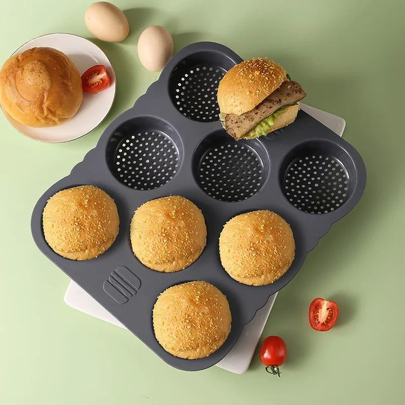 

8 Hamburger Bread Food Grade Silicone Mold Mini Pizza Model Round Bread Non-stick Baking Tray Tool Accessories Hamburger Molds