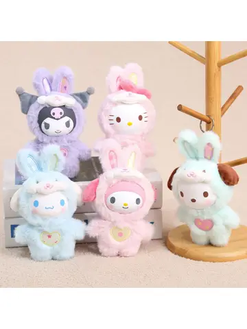 Cute Plush Doll Keychain Rabbit Shape Hello Kitty Kuromi Melody DIY Backpack Plush Pendant Decoration Accessories Festival Gift