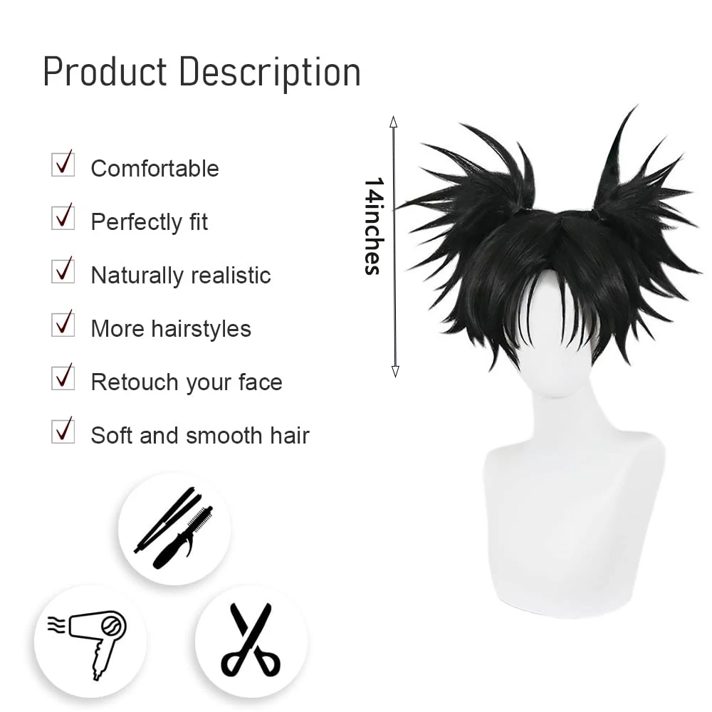 คุณภาพสูง ‌ วิกผมคอสเพลย์ จูจุสึ ไคเซ็น โชโซ แบบผมสังเคราะห์ ยาว 14 นิ้ว สีดำ ทรงผมหางม้าคู่ ถักเปียสูง สำหรับงานปาร์ตี้หรือใช้ในชีวิตประจำวัน