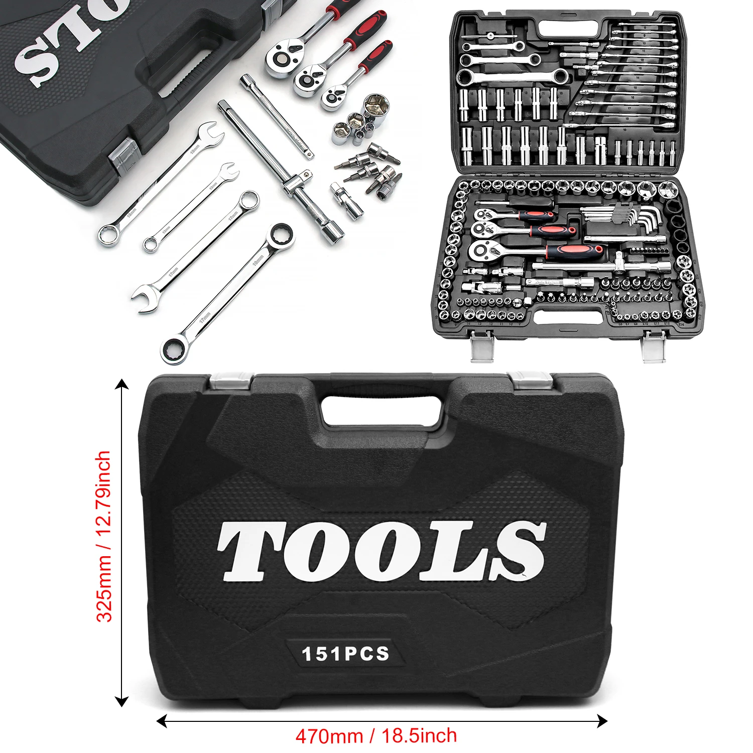 151 piece set of multifunctional Socket wrench set, combined with Ratchet wrench, wrench and auto repair toolbox set