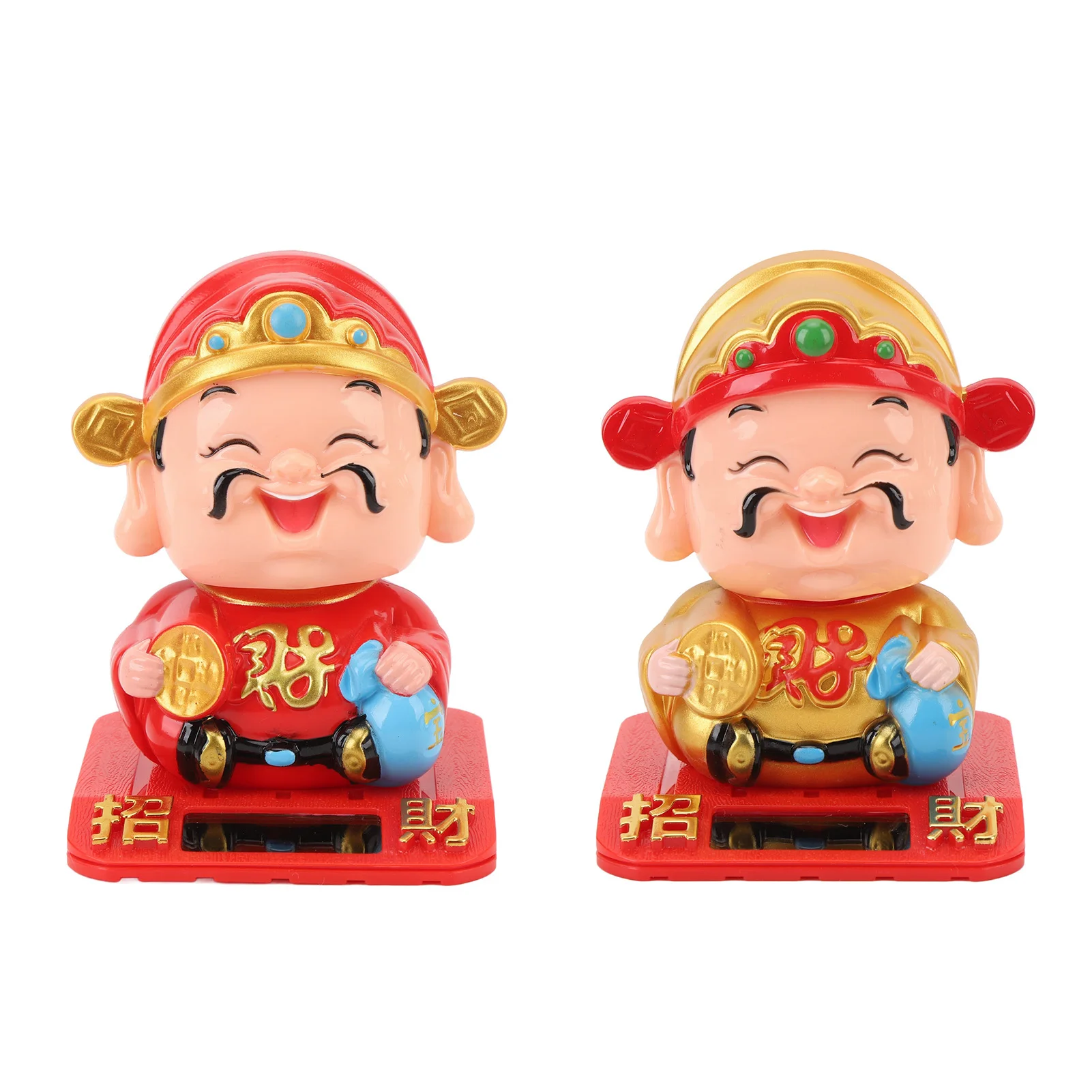 Cai Shen Statue Light Sensing Automatic Nodding Cai Shen Figurine for Office Car Dashboard Hotel