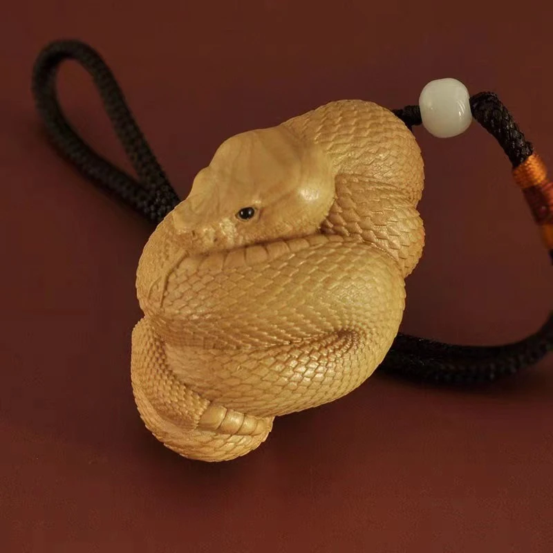 1PC Figurines Hand Carved Wood Carving Snake Statue Car Hanging Home Decoration Ornaments Pendant