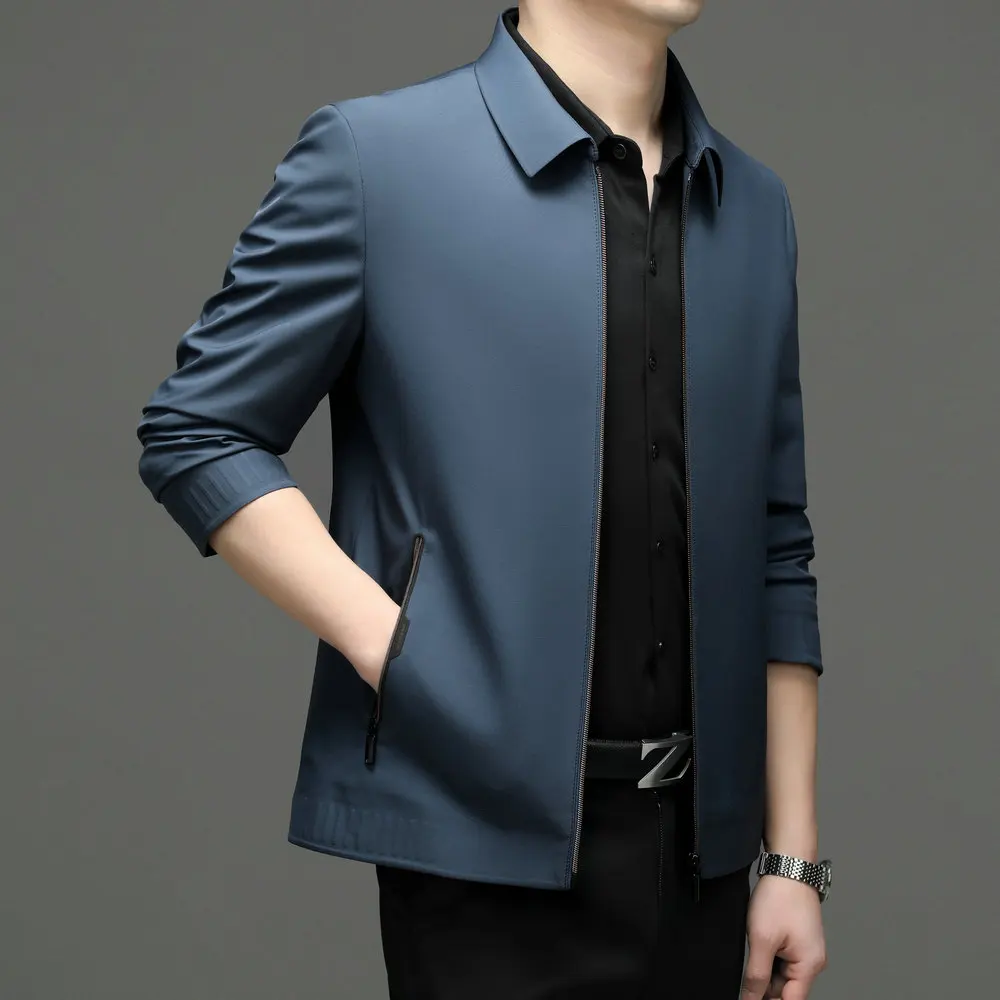 Official Casual Zippered Blazer Men Slim-Fit Executive Blazer Jacket -Lightweight Polyester for Spring/Summer Essential Attire