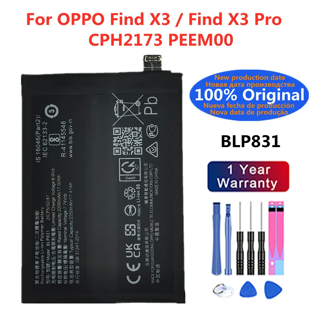 

100% Original High Quality BLP831 4500mAh Phone Battery For Oppo Find X3 Pro X3Pro CPH2173 PEEM00 Batteries Bateria +Tool Kits