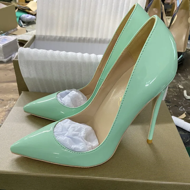 Heelgoo Women Solid Mint Green Patent Pointy Toe High Heel Shoes OL Elegant Comfortable Slip On Stiletto Pumps Plus Size 45 46