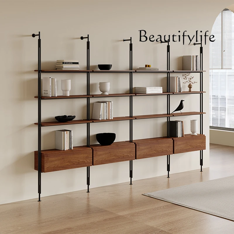 JJ Cream wind simple wrought iron bookshelf against the wall shelf floor hanging wall living room partition storage cabinet