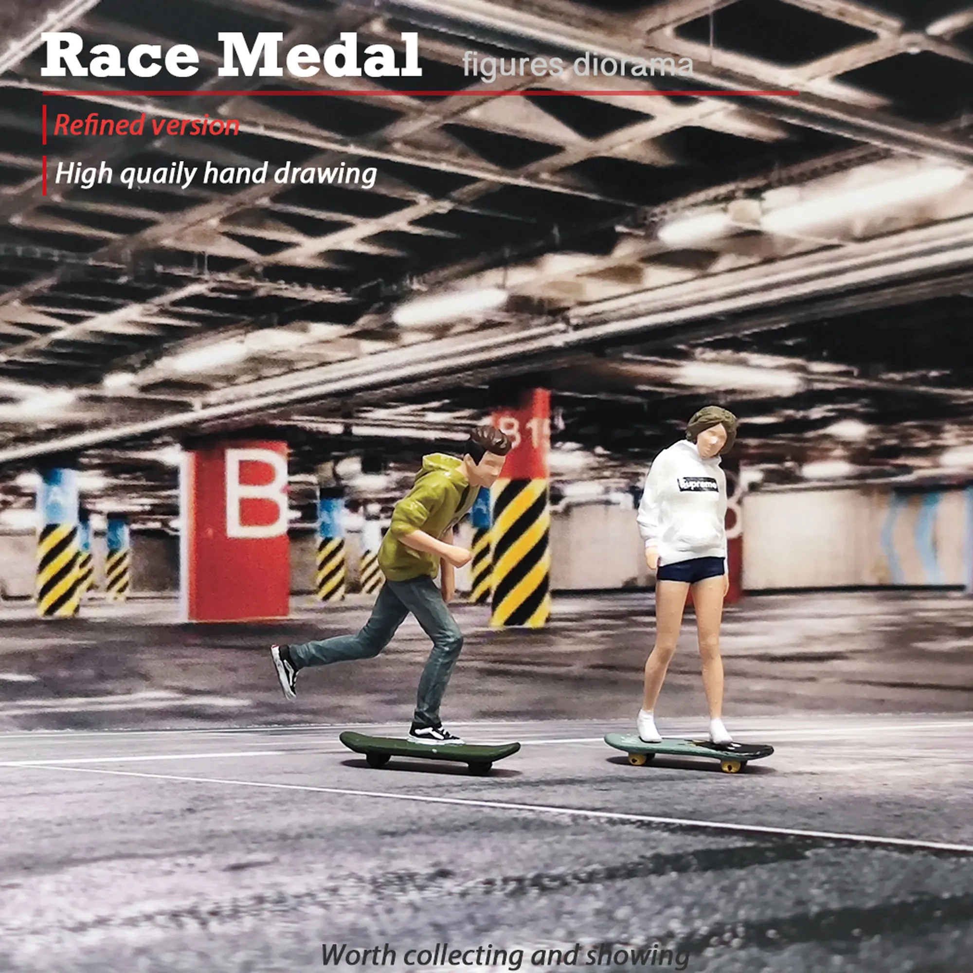 RM Miniature Figure 1:64 macro scene model Skateboarding teen miniature toy couple set Static hand scene model