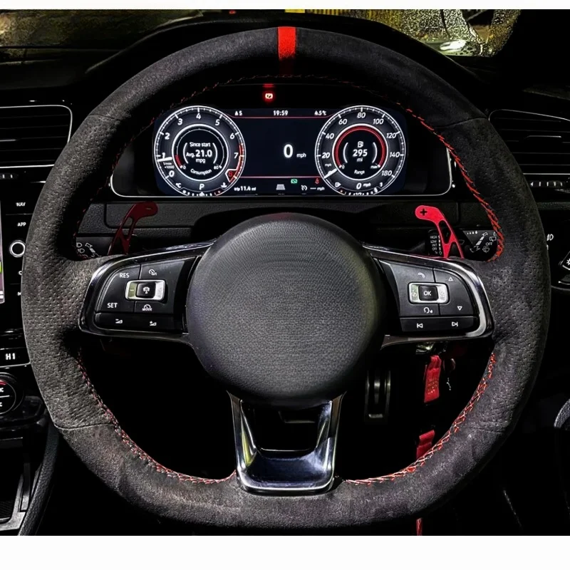 Customization Hand Sewing Suede Car Steering Wheel Cover For Volkswagen VW Golf 7 GTI Golf R MK7 VW Polo GTI Scirocco 2015 2016