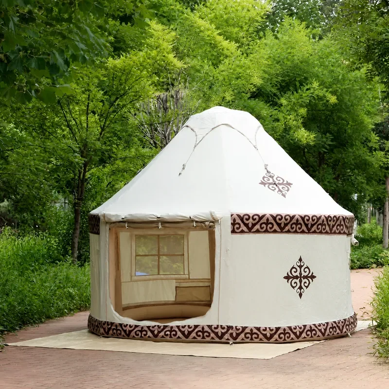 Outdoor Large Camping Tent Windproof Rainproof Thickened Oxford Cloth Yurt Style Spacious Inflatable Tent for Family