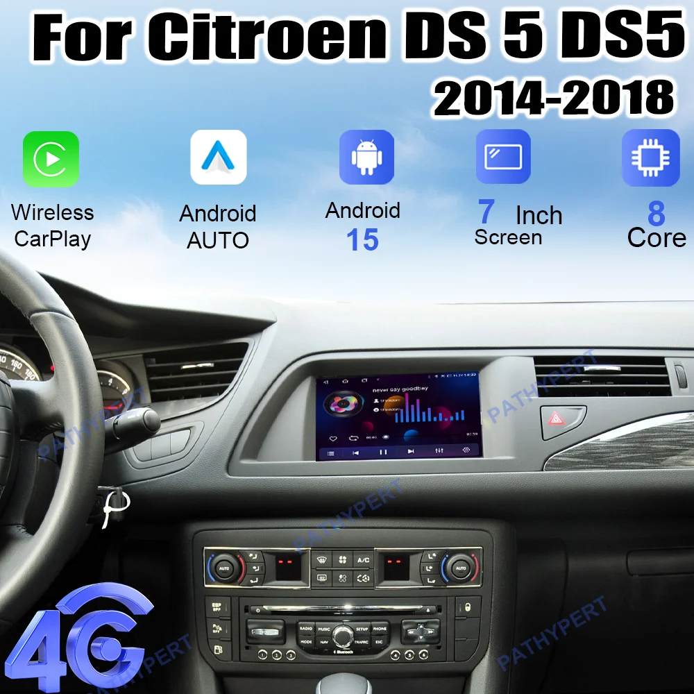 

Android 15 for Citroen DS 5 DS5 2014-2018 Car Multimedia Player 7" Touchscreen Radio Carplay Navigation Video Player USB DSP FM