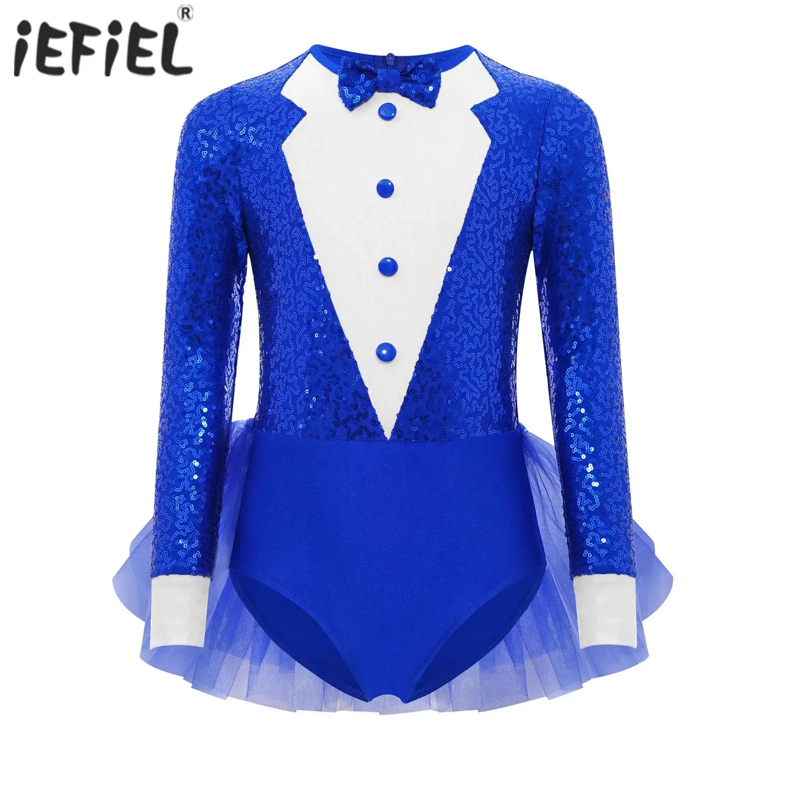 

Детский купальник для латинских джазовых танцев для девочек, костюм для выступлений, гимнастический боди, лиф с блестками, тюлевая юбка, комбинезон с длинными рукавами