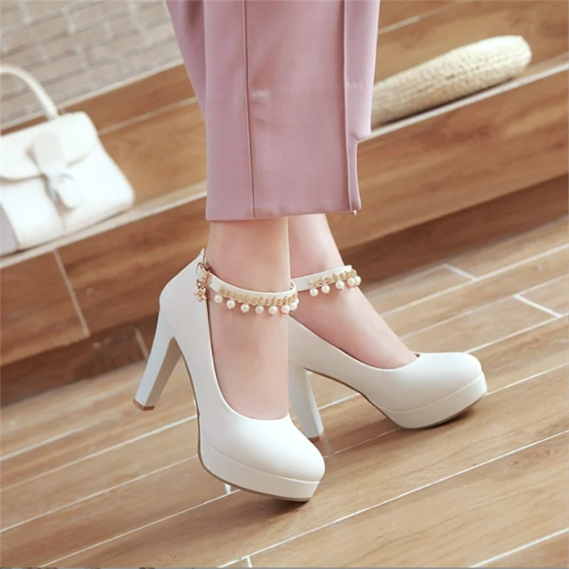 Woman Pumps Ankle Strap Girls Wedding Party Shoes Platform Dress Women Shoes High Heels Suede Ladies Shoes Size 32-43
