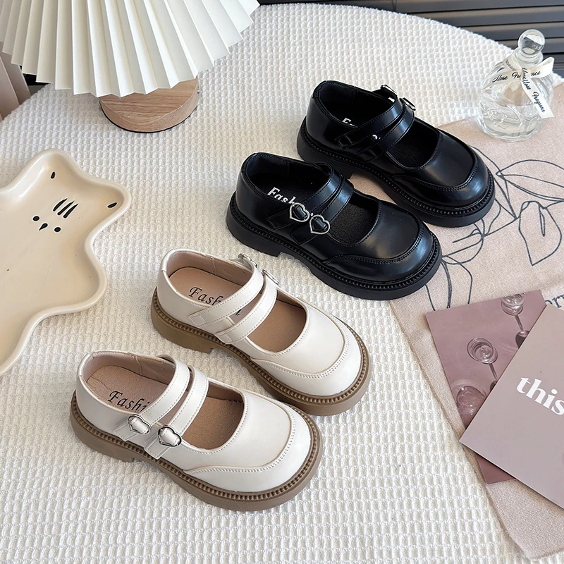 Girls Mary Jane Shoes 3-18 Years Old Beige Leather Girls Single Shoes Four Seasons Models Fashion with Children's Leather Shoes