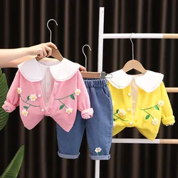 Childrens Clothing Baby Girls Autumn 2023 Round Sweater Clothing Childrens Long Sleeved Pants Two-piece Korean Style