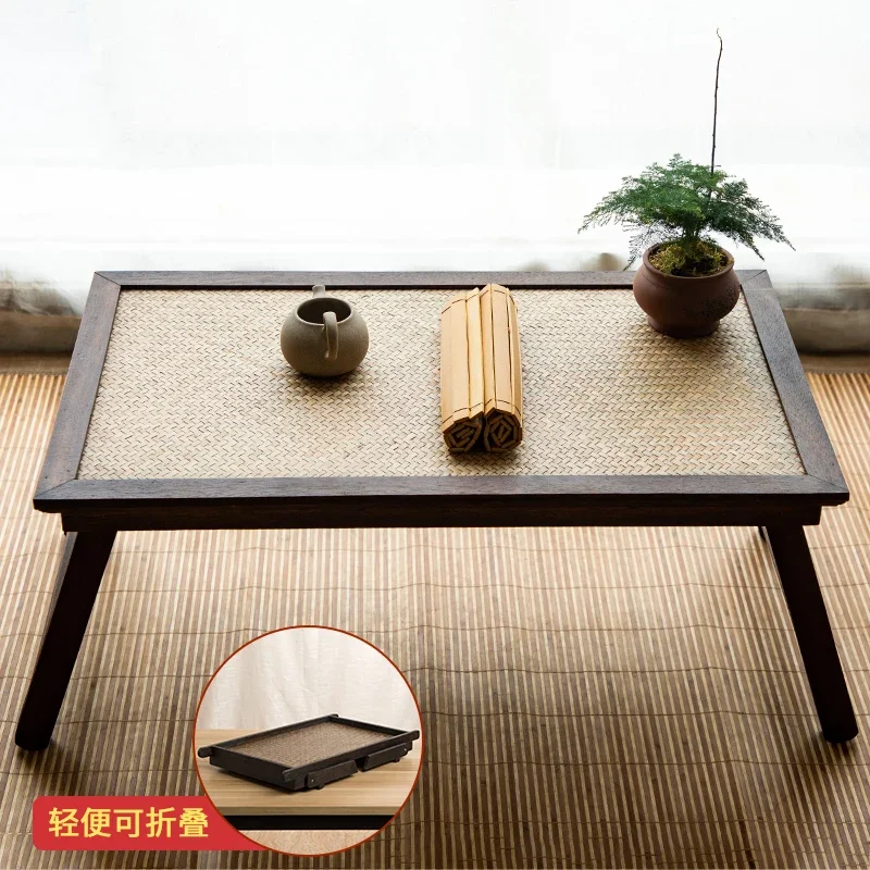 Japanese bamboo Tatami Folable Small Desk Vintage Floor Table Solid Wood Tea Table Household Balcony Bay Window Bed Side Table