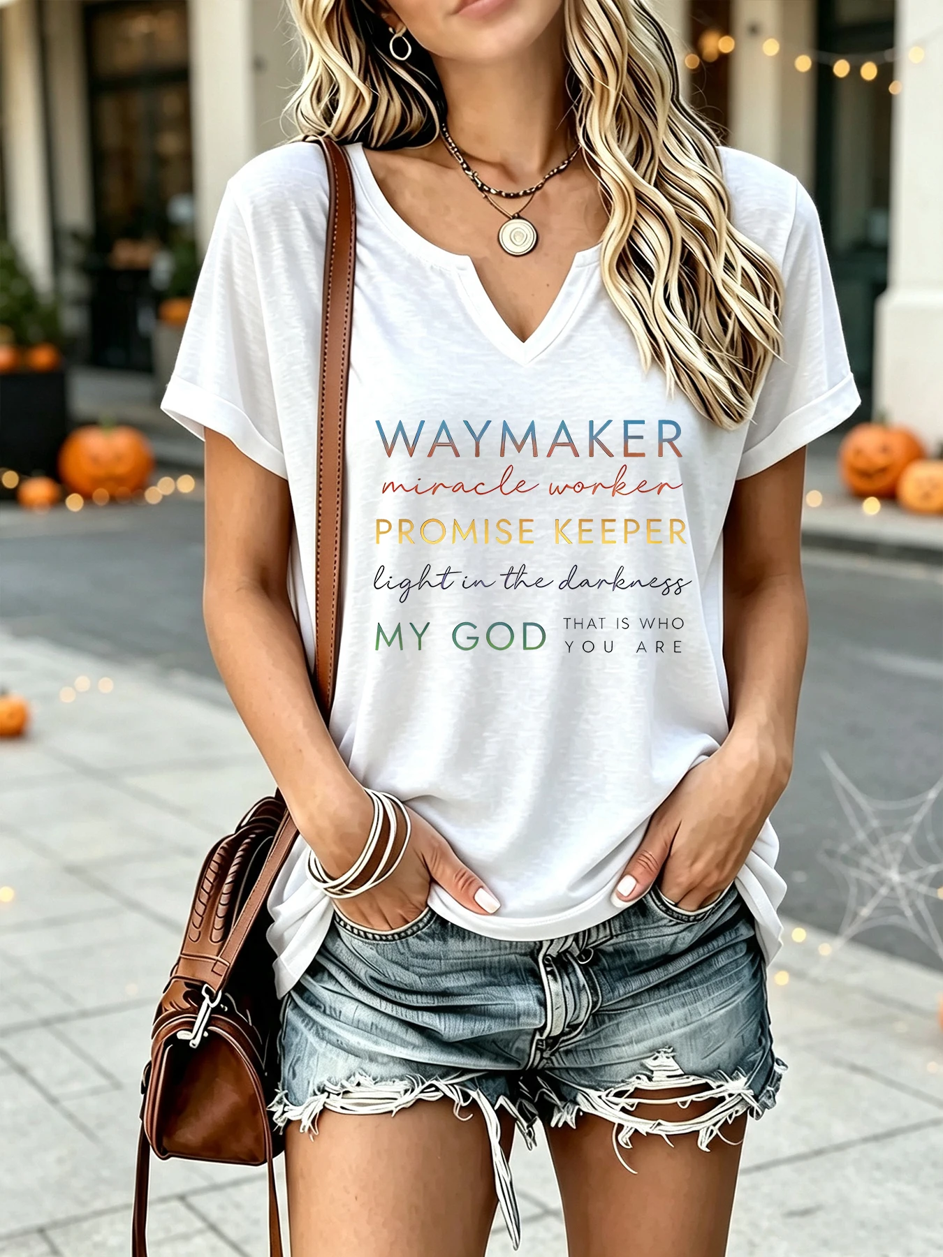 Rainbow Gradient Faith Textured Waymaker Embroidered Round-neck Sleeveless Tunic Women's Clothing