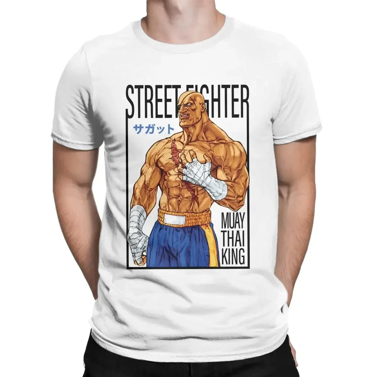 Japanese Anime Street Fighter Sagat T Shirt Muay Thai Gaming Hadouken Manga Cartoon Graphic Tshirts Sumemr Camisa Short-sleev