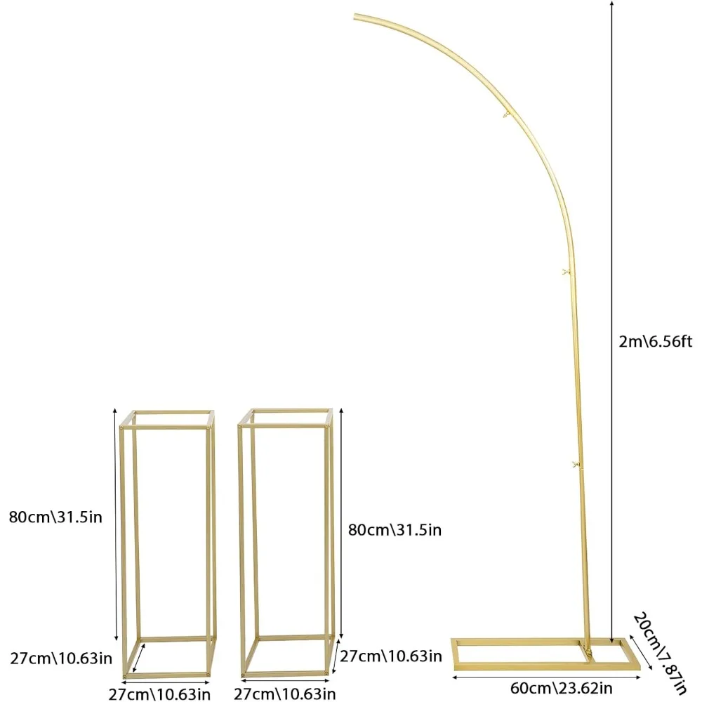Wedding Arch, Gold 2m Steel Frame with 2pcs 27x27x80cm Square Flower Stands, Durable Painted Tubing, Strong Load Bearing, Ideal for Wedding Decoration