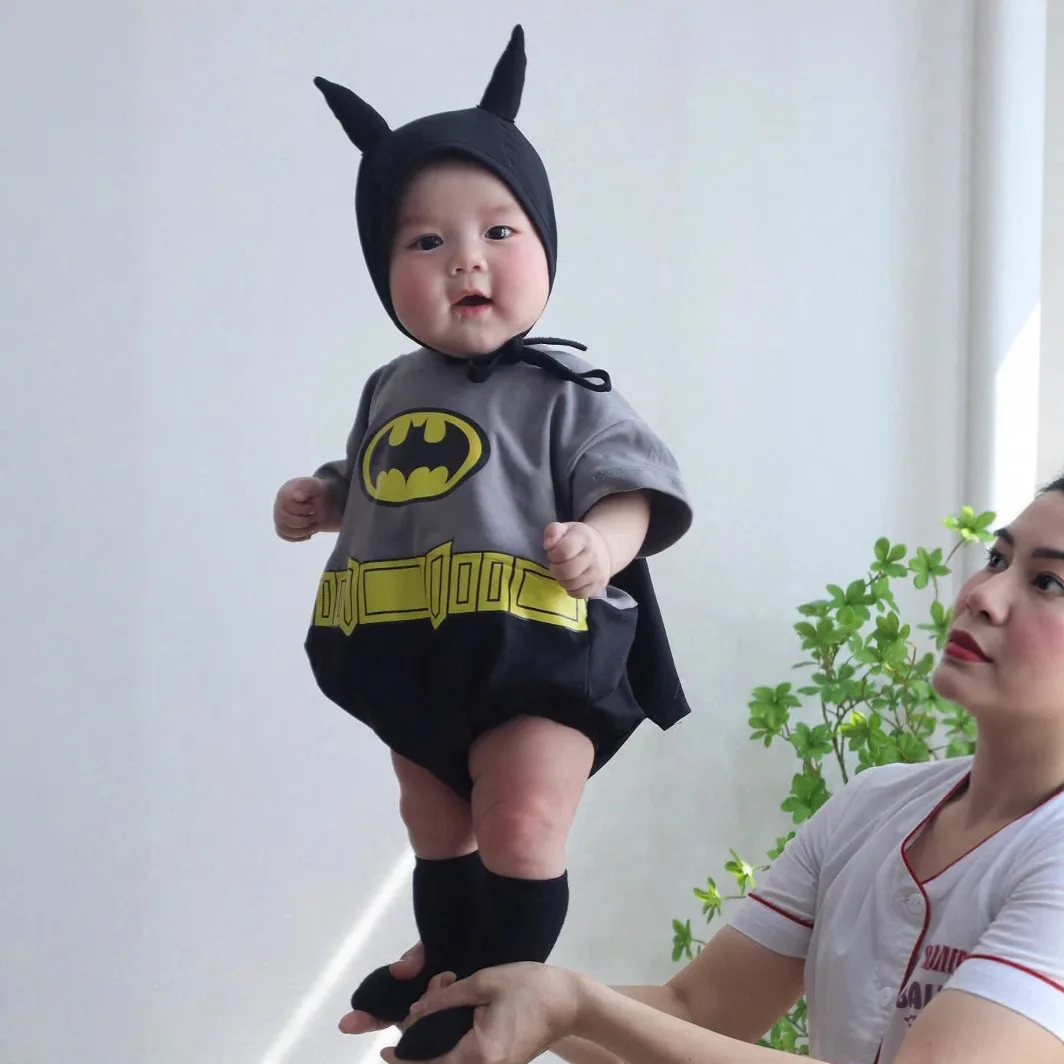 

Ins South Korean Super Hero Baby Clothes Set 2025 Summer Onesie Boy Girls Romper Newborn Outfit 100% Cotton with hat and sock