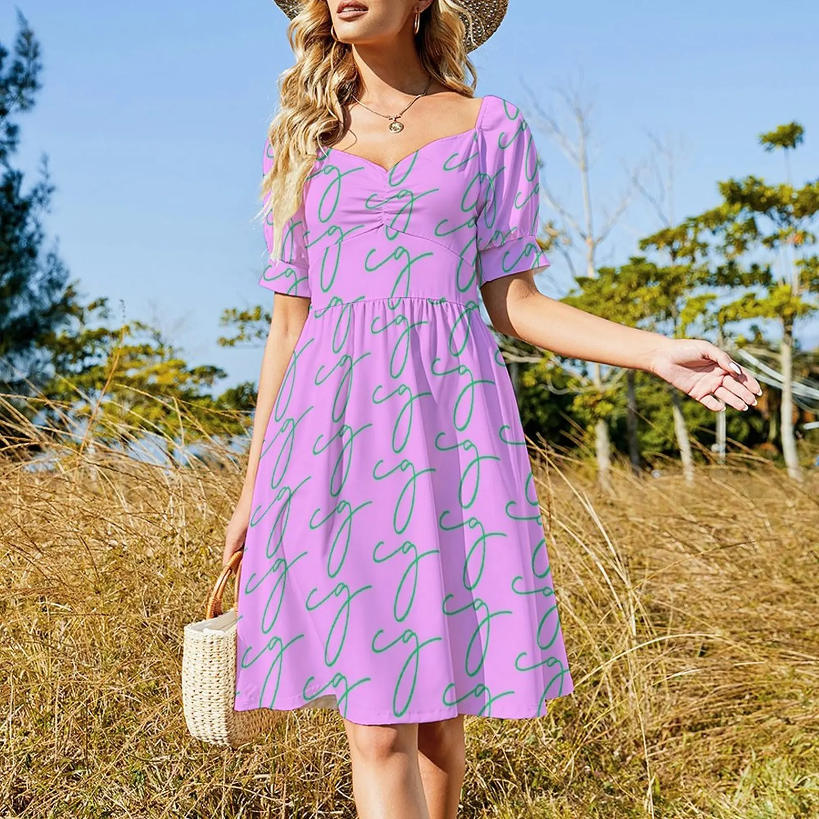 Pink and green color variation of my logo Short-Sleeved Dress long dress women summer dresses summer dress