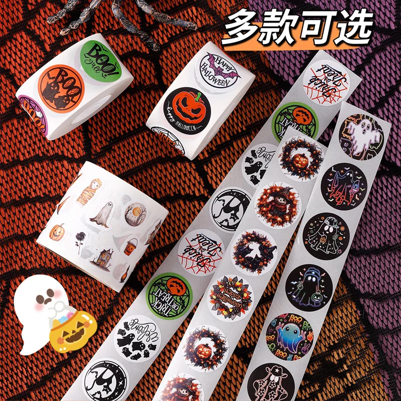 

500pcs/Roll Happy Halloween Cute Pumpkin Sealing Stickers DIY PVC Laptop Decals Decoration Reward Gift Toy