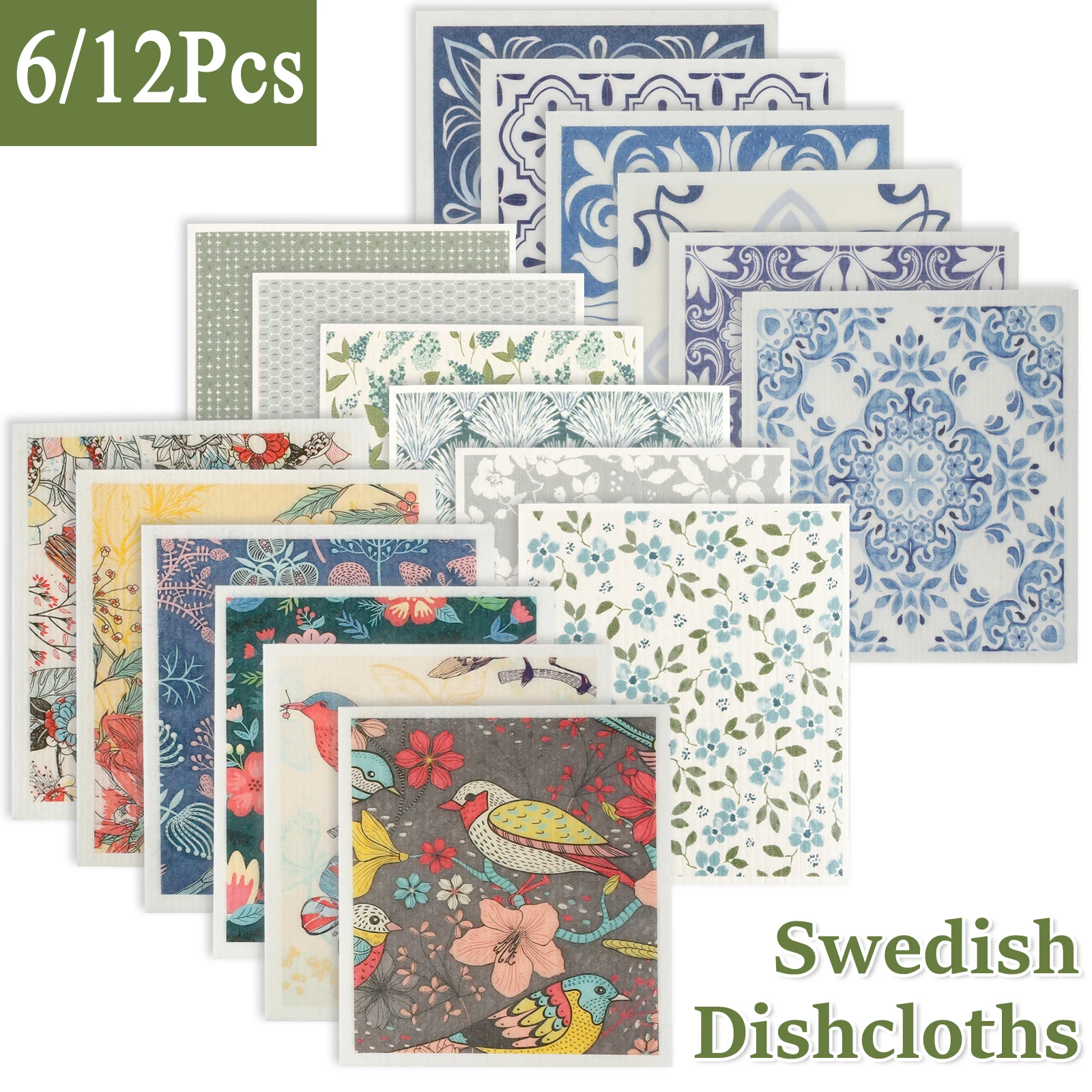 6/12Pcs Kitchen Dishcloths Reusable Swedish Kitchen Dish Towels Eco-Friendly Absorben Cleaning Cloths Washing Glass Windows Rags