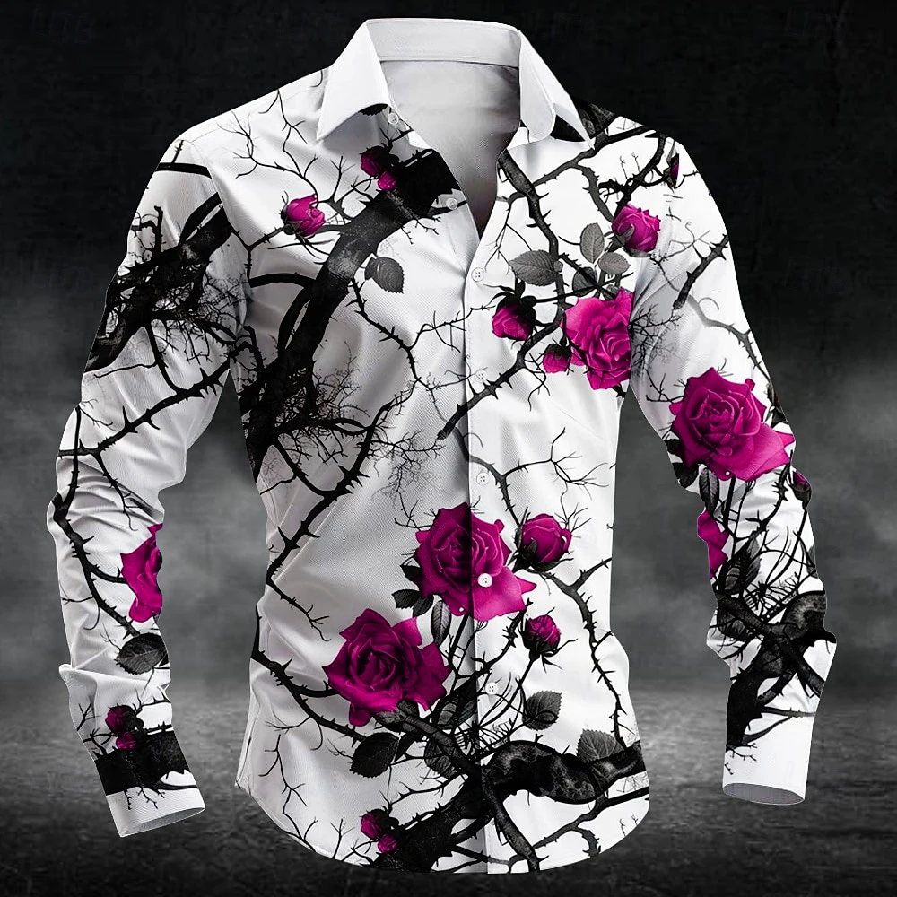 Fashion plum blossom pattern 3d Print Men Long Sleeve Shirts Art Shirt Autumn Casual Single-Breasted Blouse Men's Clothing view 2
