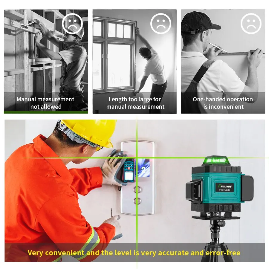 FEIDSIDE-Nível Laser 4D Super Poderoso, Linha Verde Auto Nivelamento, 360 Nível Horizontal e Vertical, 16 e 12 Linhas