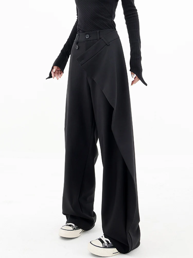 Women Pants High Waisted Wide Leg Pants Irregular Patchwork Casual 2023 Fashion Black Full Length Solid Spring Straight Trousers