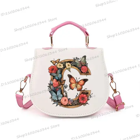 Klassische goldene Blumen-Alphabet-Druck-Umhängetaschen, Vintage-Ästhetik, 26-Buchstaben-Damen-Umhängetasche, modische kleine Umhängetaschen