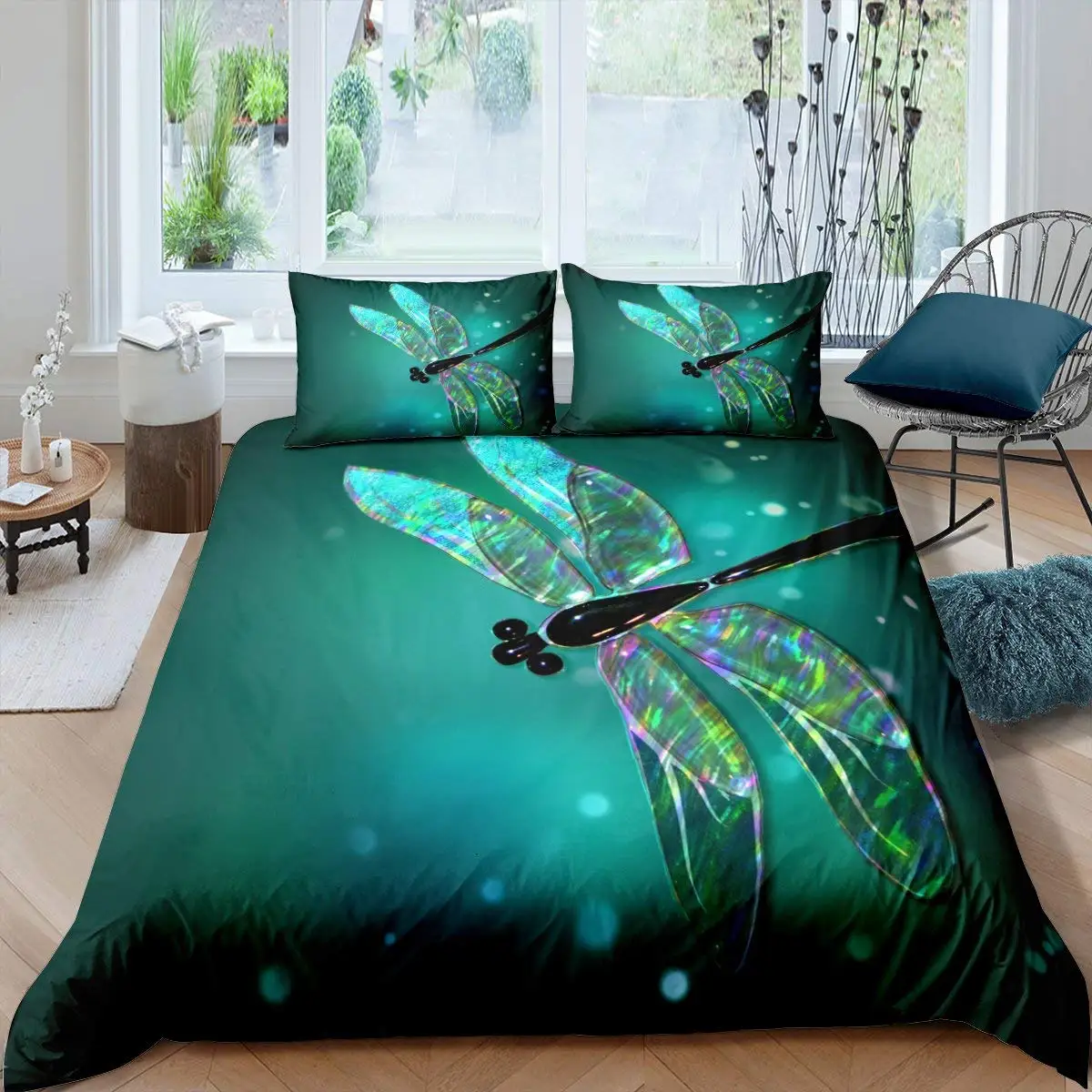 

Dragonfly Green Duvet Cover Bedding Set for Women Kids Teens Adult Gift Colorful Wing Quilt Cover Bedroom Decoration Queen Size