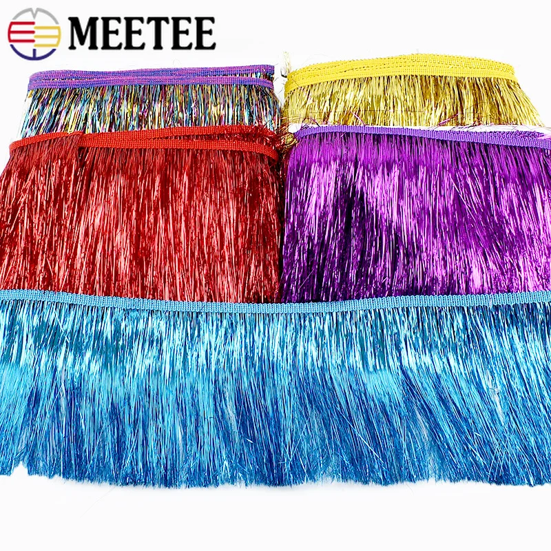 Flecos de borlas brillantes para coser ropa, adorno de encaje, vestido latino, decoración navideña, accesorios de borlas con flecos, 5 metros, 10/15/20cm