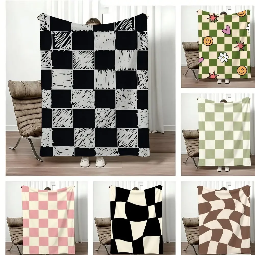 Pattern checkered Throw Lightweight  Flannel Blanket Soft Skin-friendly for Summer Cooling