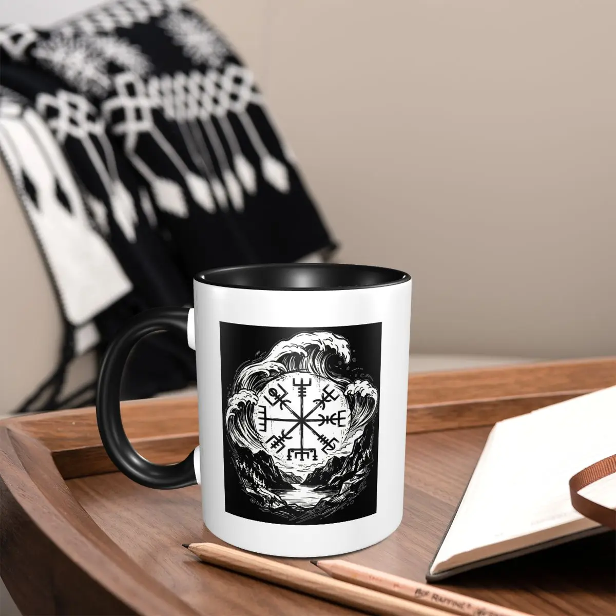 Vegvisir Viking Compass And Waves Norwegian Fjord Tattoo Mug Ceramic Coffee Cups Tea Mugs Milk Cup Drinkware Gifts for Woman Man