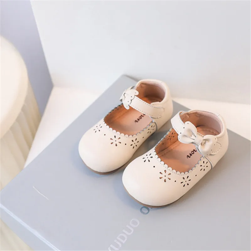 2023 New Autumn Baby Shoes For Girls Leather Cute Bow Princess Shoes Soft Sole Non-slip Fashion Toddler Children Shoes