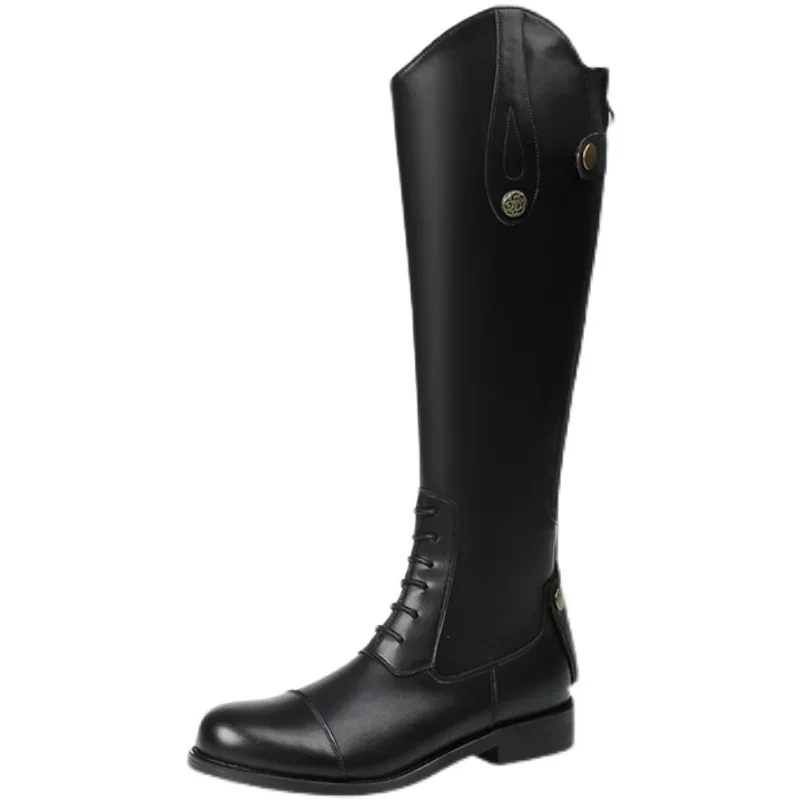 

Western Cowboy Low Heel Autumn New Long Female British Style Tall Knight Horse Riding Boots