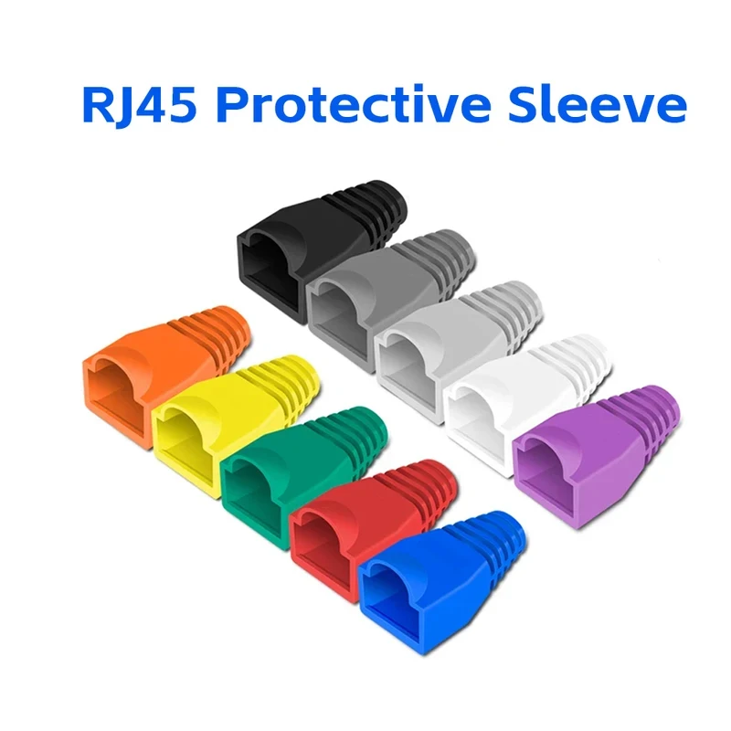 10/60PCs Mixed Color RJ45 CAT5 CAT5E Crystal Head Sheath Ethernet Network Cable Strain Relief Boots Protector Protective Sleeve