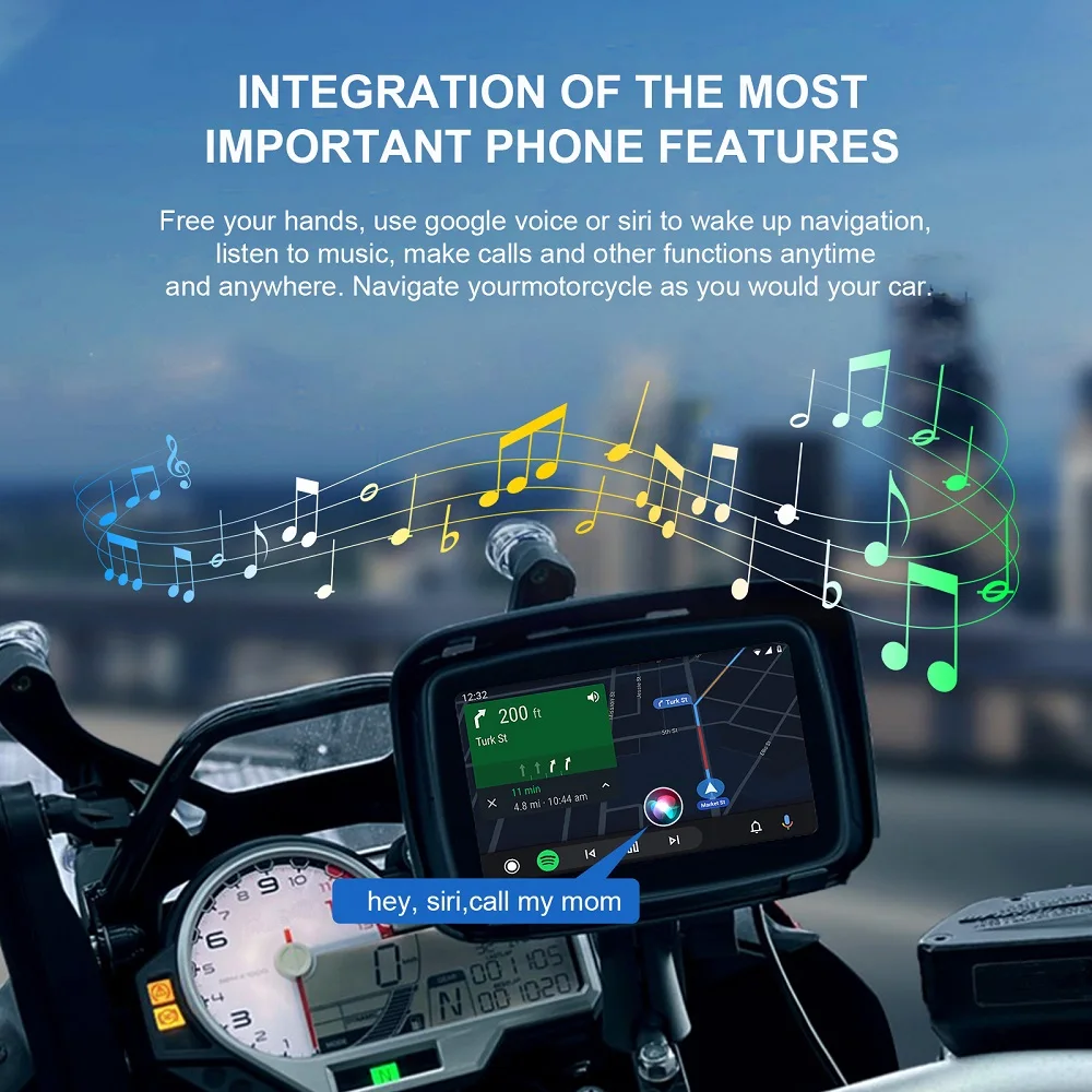 Layar olahraga sepeda motor, 5 inci sepeda motor Carplay Android layar otomatis tahan air Apple Carplay nirkabel layar sentuh Moto CarPlay IPX7