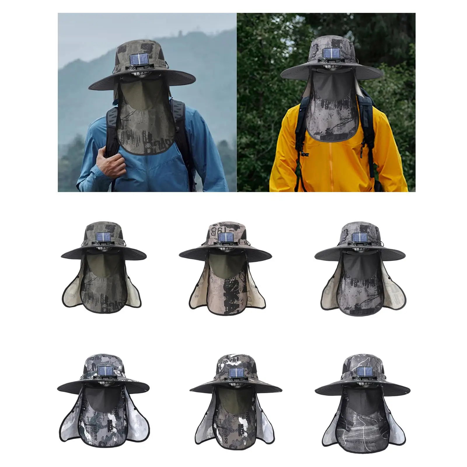 

Уличная шляпа с солнечным вентилятором, регулируемая дышащая легкая шляпа с широкими полями для защиты от солнца, рыбацкая шляпа для кемпинга, летних пляжных путешествий