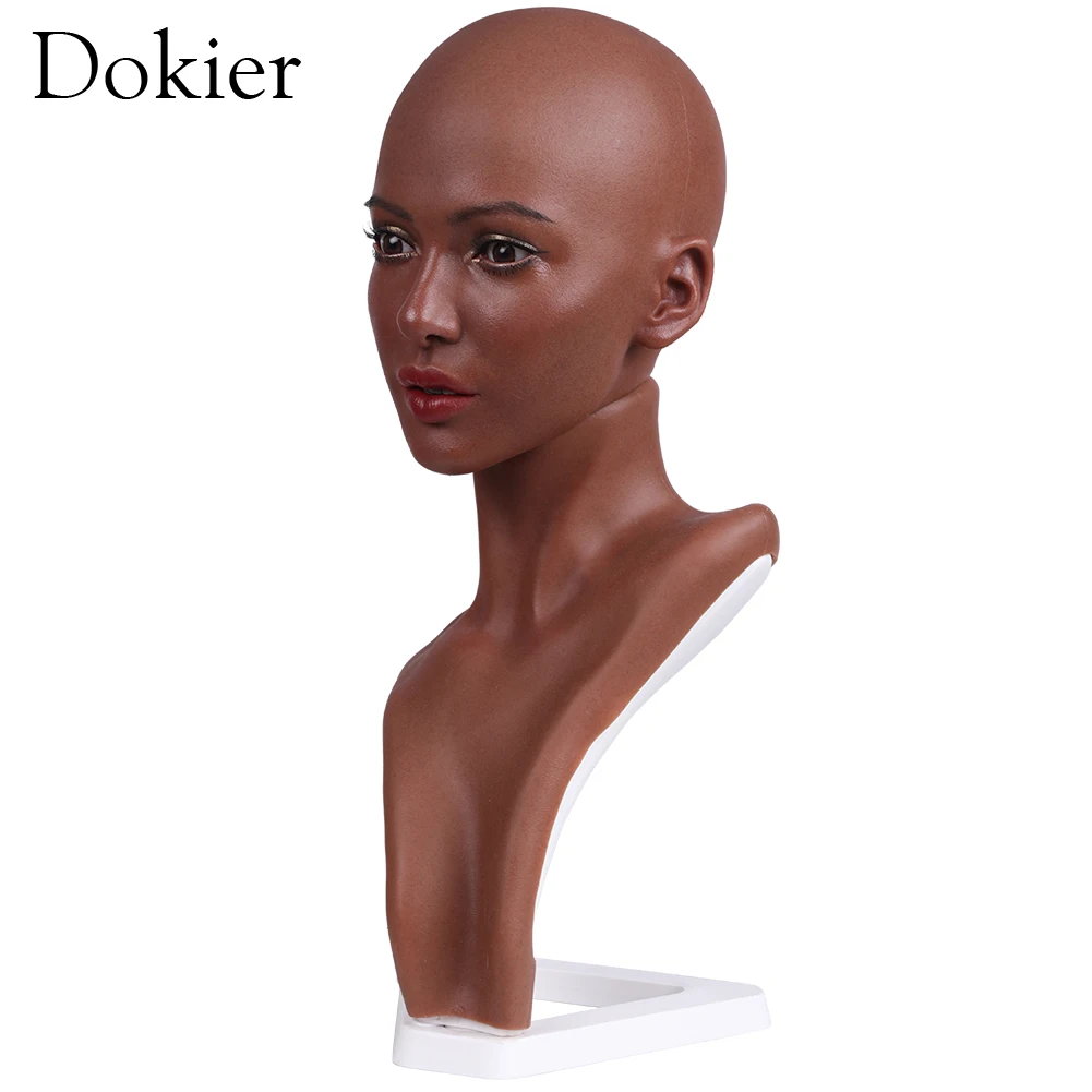 Dokier Realistic Silicone Material Female Head Model Lifelike Silicone Female Mannequin Head for Wig Hat Jewelry Display