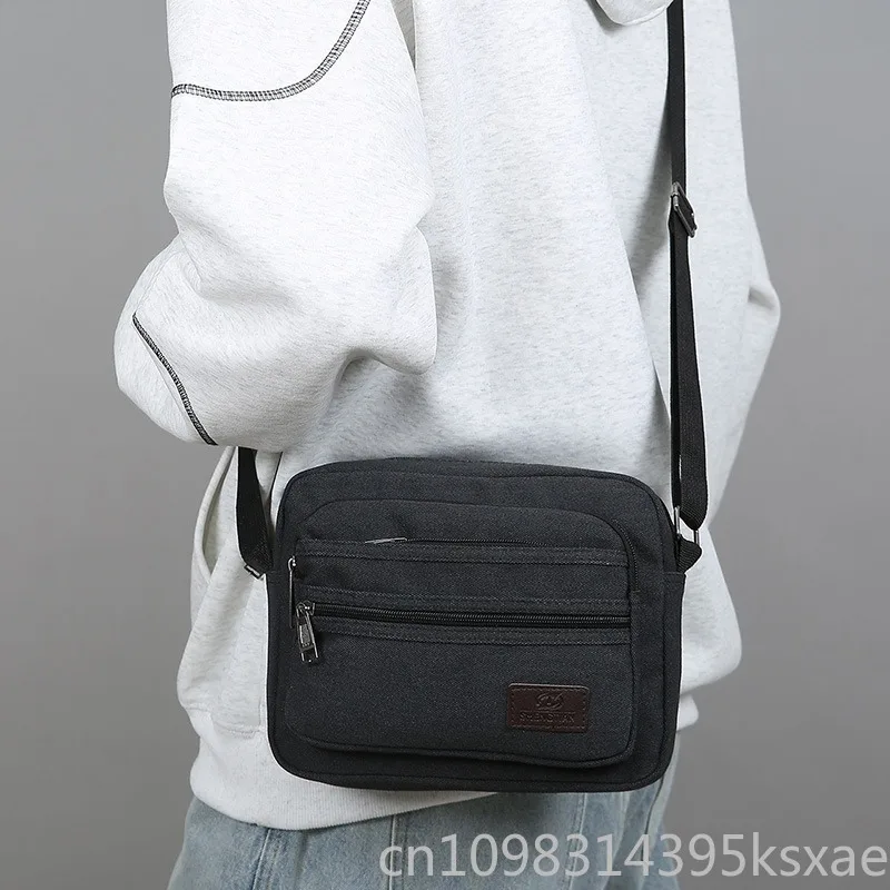 Men's Canvas Crossbody Bag with Multi-Compartment Large Capacity Business Commute Travel Durable Shoulder Bag