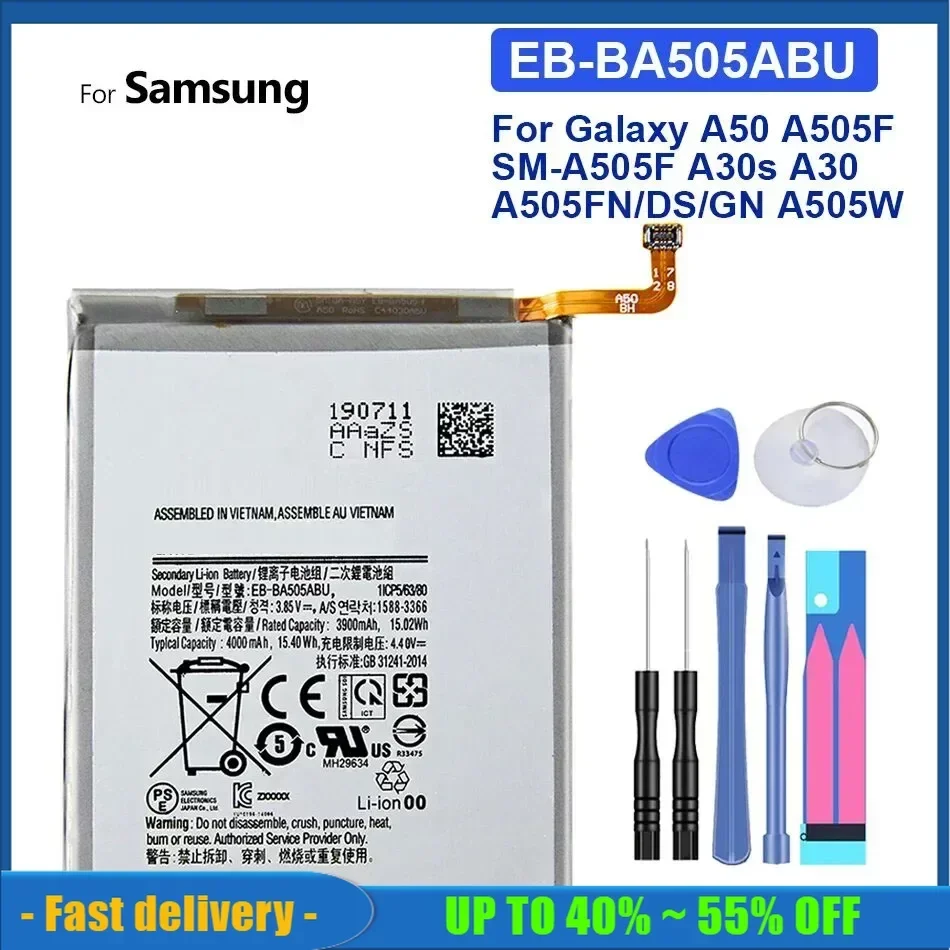 EB-BA505ABU 4000mAh Replacement Mobile Phone Battery For SAMSUNG Galaxy A50 A505F SM-A505F A505FN/DS/GN A505W A30s Batteries