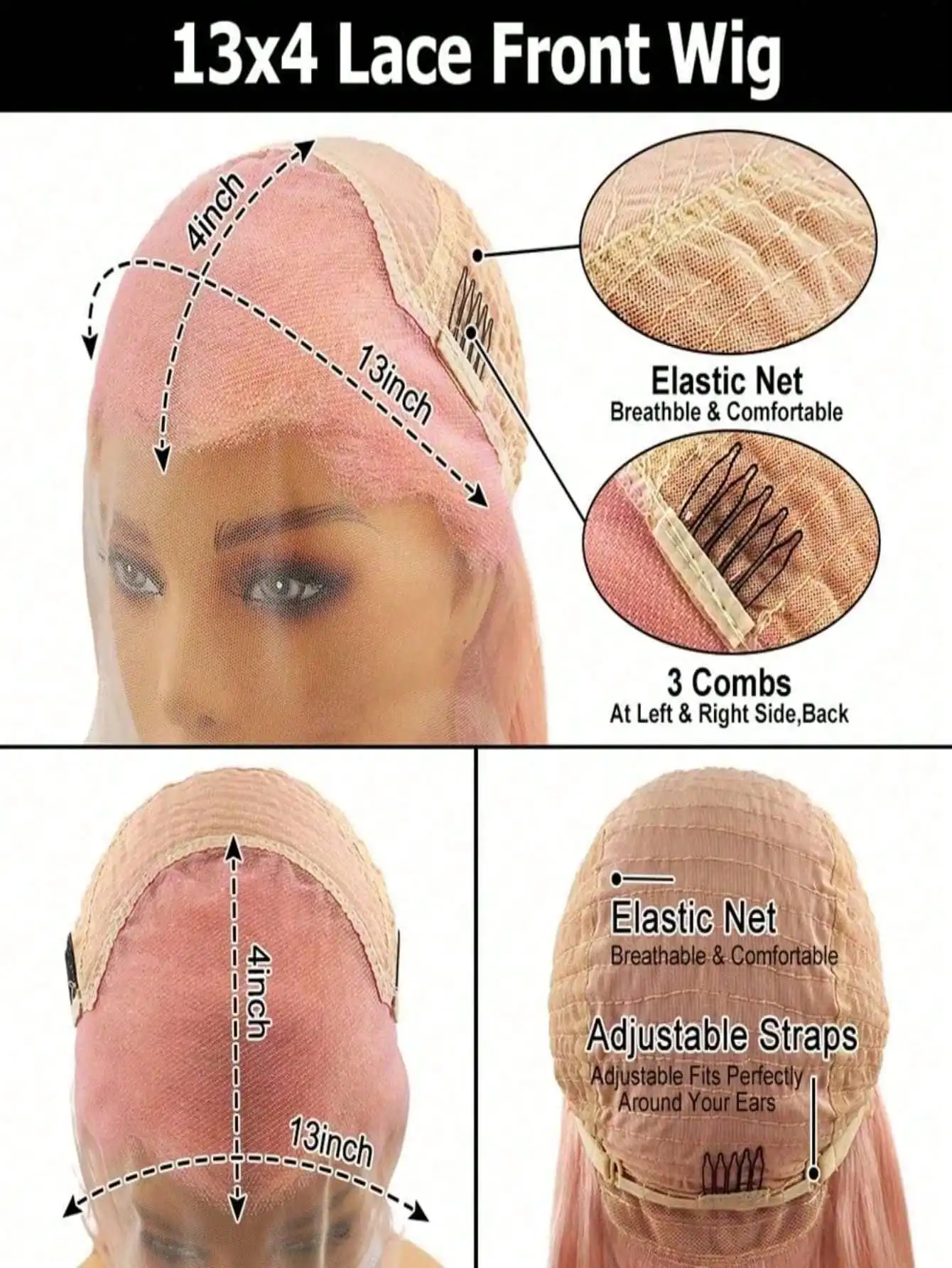 Gradient Pink Straight Lace Front Wig Human Hair 13x4 Transparent Lace Front Wig 180 Density Pre Plucked Glueless Wigs for Women image 6